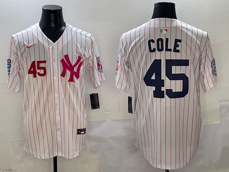 Men New York Yankees #45 Cole White Stripe Jointly Name Nike 2025 MLB Jersey style 4->new york yankees->MLB Jersey
